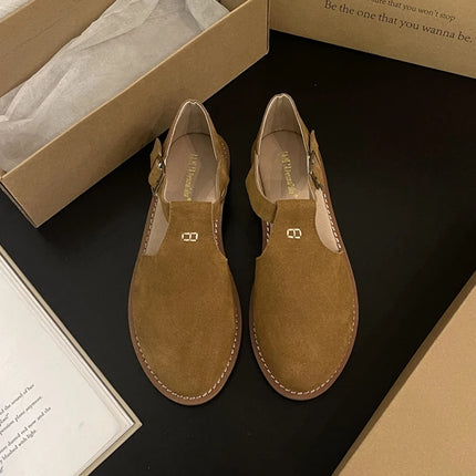 DIMANYU Women's Retro Roman Baotou Sandals, New Summer 2026 Models, Frosted Genuine Leather, Women's Flat Shoes, Perforated Sandals