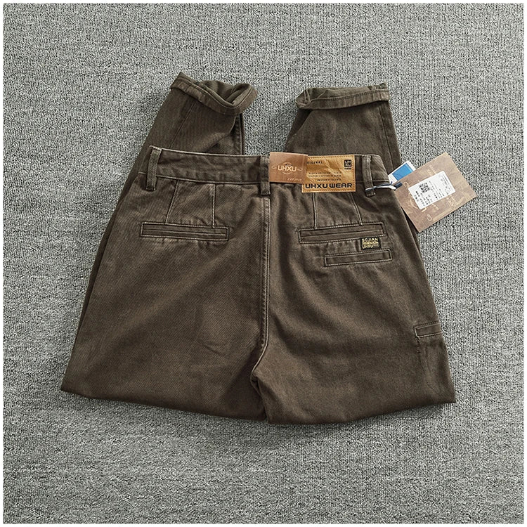 Solid color overalls men's straight leg CHINO casual pants Heavy cotton loose cone pants