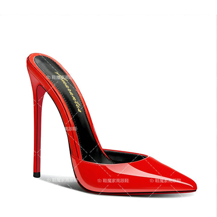 Sandali Baotou da donna nuovo stile 2025, tacchi alti con fondo rosso a punta da 12 cm, tacchi ultra fini, mezze pantofole per uso esterno platinumshop
