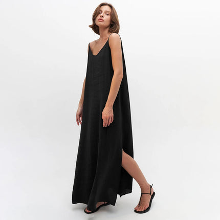 HiLoc Abito lungo bianco allentato casual Robe 2025 Nuovi abiti estivi con scollo a V per le donne Primavera senza maniche Vestaglie dritte Camicia da notte