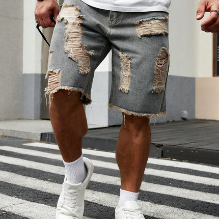 Pantaloncini di jeans elasticizzati alla moda da uomo nuovi estivi Retro High Street Style Old Slim Fit Jeans corti Splicing Design Cotton Brand