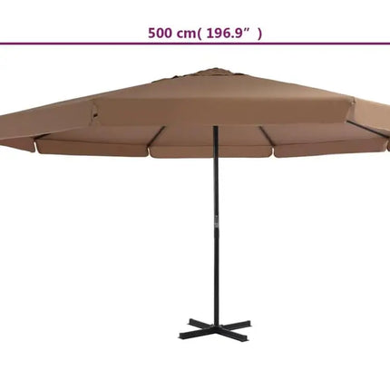 Ombrellone da esterno in alluminio 500 cm color tortora, anti-UV, con manovella, 8 stecche, base stabile, tessuto impermeabile, facile da montare