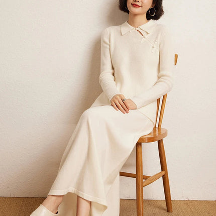 Korean Long Skirt Women's Wave Skirt 100% Cashmere Straight Skirt Knit Autumn Winter Skirt Warm Elegant Casual Knee Length Dress PlatiNum