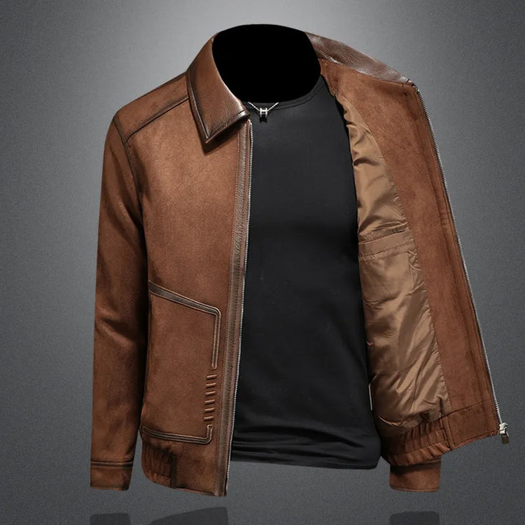 Minglu Faux Leather Autumn Winter Men's Jackets Luxury Solid Color Turn Down Collar Zipper Casual Male Coats Man Outerwear 4XL