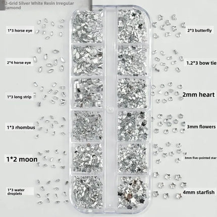 LYLE 12 grids Silver White Resin Nail Art Ornaments Shiny Tiny Star Flat Back Rhinestones Irregular Nail Accessories