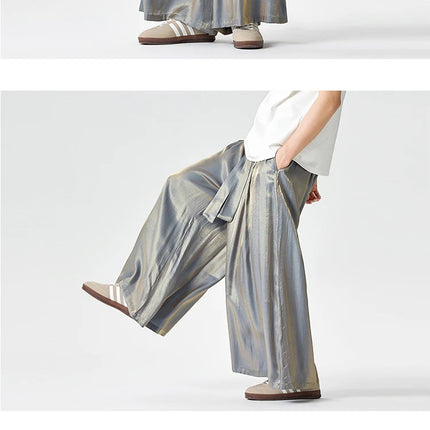 Pantaloni a gamba dritta Pantaloni a gamba larga floreali con superficie in raso retrò stile cinese Pantaloni casual larghi da uomo Comodi e traspiranti