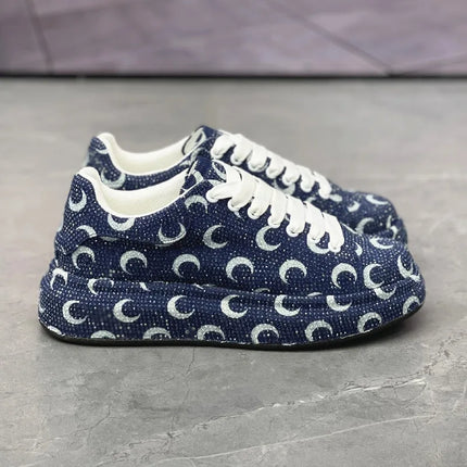Luxury Designer Fashion Men's Blue Rhinestone Platform Lace Up Shoes Causal Flats Moccasins Male Rock Hip-hop Walking Sneakers