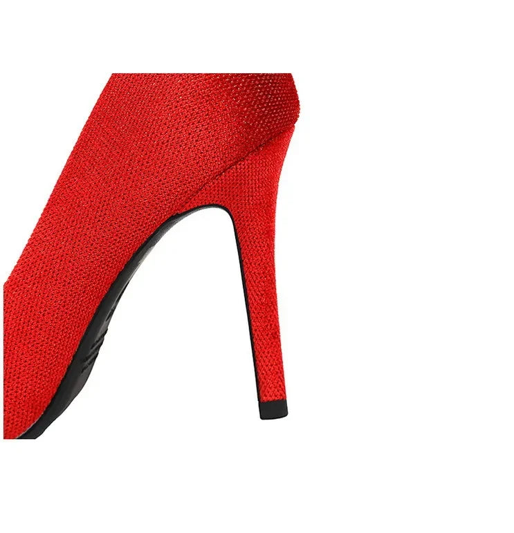 NUOVE Décolleté da donna con strass Tacchi alti a farfalla 10 CM Tacchi a spillo da donna in pelle scamosciata Scarpe da banchetto di lusso Scarpe da sposa di moda