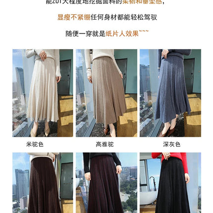 100% Pure Mink Pleated Skirts Women's Elastic High Waist Knitted Dress Fashion Joker Loose Big Swing Skirt Thick Umbrella Skirt PlatiNum