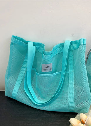 Borsa tote da donna in rete trasparente, borsa a tracolla portatile alla moda multifunzionale per lo shopping, viaggi, spiaggia estiva