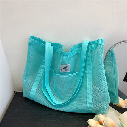 Borsa tote da donna in rete trasparente, borsa a tracolla portatile alla moda multifunzionale per lo shopping, viaggi, spiaggia estiva