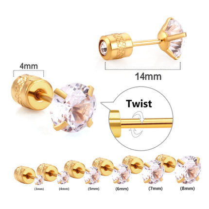 LUXUSTEEL 2Pcs Men's Crystal Zircon Studs Earrings For Women 316L Stainless Steel Cartilage Piercing Ear Anti Allergic 3-8mm PlatiNum