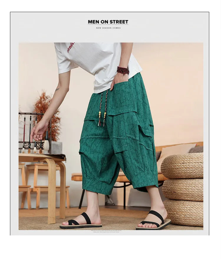 Pantaloncini Estivi da Uomo Taglie Forti in Cotone Comodi Stile Cinese Vintage Moda Casual Sportivi a Lanterna Taglie Grandi fino alla 8XL