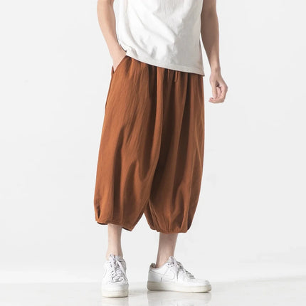 Pantaloni larghi estivi Vendite calde da uomo Harajuku Harem Pantaloni lanterna in cotone e lino Vintage Casual Giappone Samurai Pantaloni a gamba larga da uomo