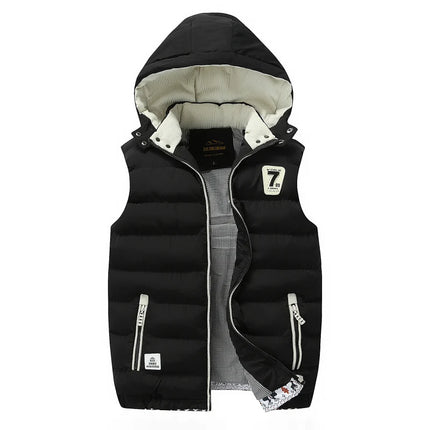 Autumn Winter Hooded Stand Collar Down Cotton Vest Men Slim Fleece Thick Warm Sleeveless Waistcoat Youth Casual Cold Resistant