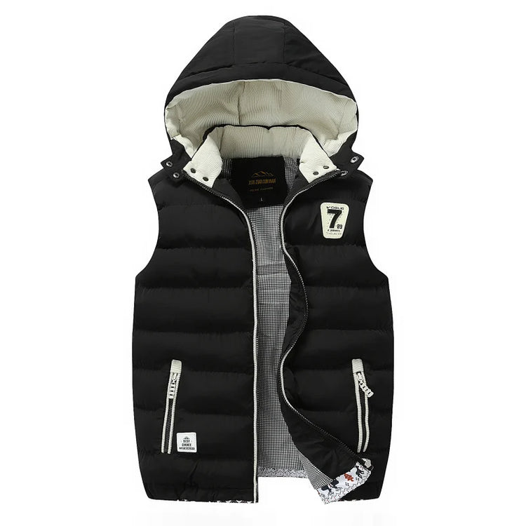 Autumn Winter Hooded Stand Collar Down Cotton Vest Men Slim Fleece Thick Warm Sleeveless Waistcoat Youth Casual Cold Resistant