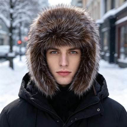 Women's Korean Style Imitation Fox Fur Lei Feng Cap Winter Thick Plush Ear Protection Hat for Outdoor Snow Cold And Warmth