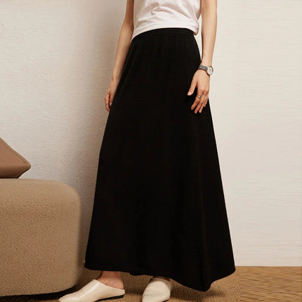 Korean Long Skirt Women's Wave Skirt 100% Cashmere Straight Skirt Knit Autumn Winter Skirt Warm Elegant Casual Knee Length Dress PlatiNum