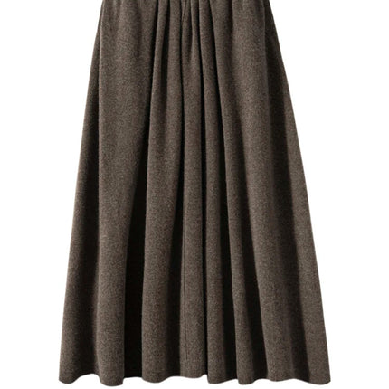 Women's Cashmere Umbrella Skirts Autumn Winter Basic Office Lady Classics 100% Cashmere Knitted A-Line High Waist Pockets Dress PlatiNum