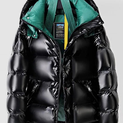 Fashion Mens Winter Mixed Colors Thick Warm 90% White Duck Down Jacket Bright Pu Leather Overcoat Streetwear Hooded Outwear Coat