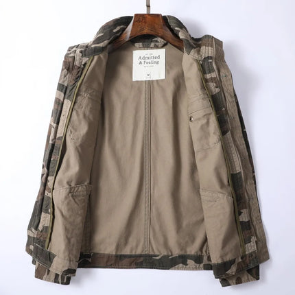 Vintage Style Men's Autumn Casual Jacket Tactical Camouflage Coat Stand Collar Outdoor Jacket Spring Outerwear