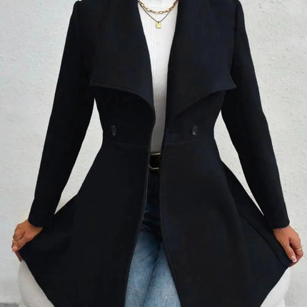 Women's Autumn Winter Yellow Woolen Coat Elegant Lapel Double Button Slim Fit Mid-Length Overcoat Casual Long Sleeve Outerwear F