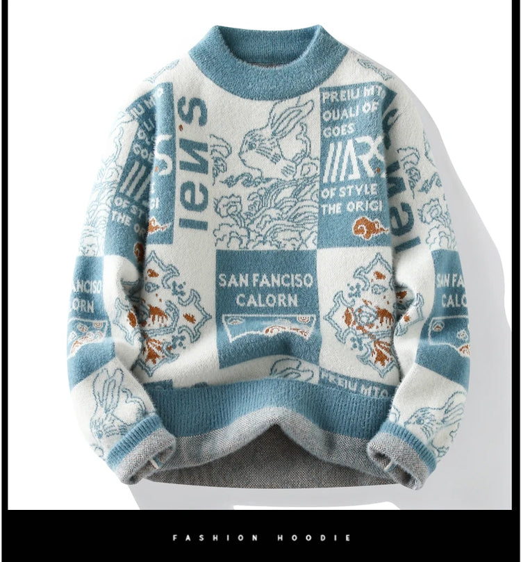 Men's Sweater New Autumn Winter Print Hip Hop Sweater Men Streetwear Print Pullover Tops Harajuku Couple Sweater
