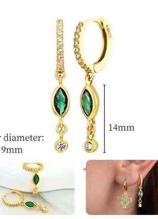 925 Sterling Silver Needle Green Zircon Gold Earrings Heart Hoop Earrings for Women Delicate Stud Earrings Luxury Jewelry Gifts PlatiNum