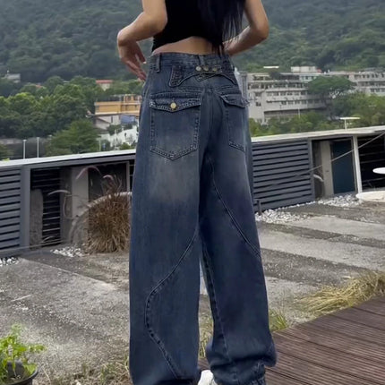 Jeans a gamba larga a vita alta Pantaloni in denim sottile da donna Jeans larghi dritti a figura intera taglie forti Sle casual
