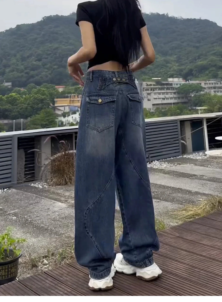 Jeans a gamba larga a vita alta Pantaloni in denim sottile da donna Jeans larghi dritti a figura intera taglie forti Sle casual