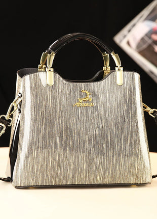 Classic Women's Fashion Shoulder Bag Shiny Leather Crossbody Bag Large Capacity Versatile Luxury Handbag PU Material Medium Size PlatiNum