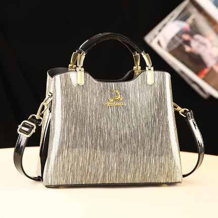 Classic Women's Fashion Shoulder Bag Shiny Leather Crossbody Bag Large Capacity Versatile Luxury Handbag PU Material Medium Size PlatiNum