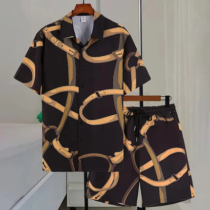 Camicia hawaiana da uomo per le vacanze al mare Set di pantaloncini a maniche corte da uomo Set da uomo casual ventilato in 2 pezzi con stampa strutturata platinumshop