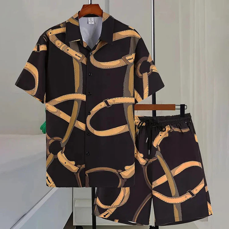 Camicia hawaiana da uomo per le vacanze al mare Set di pantaloncini a maniche corte da uomo Set da uomo casual ventilato in 2 pezzi con stampa strutturata platinumshop