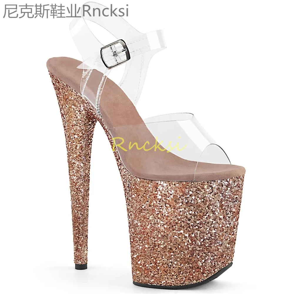 20cm High-heeled sandals women's new transparent word with high heels, stilettos and sexy super high-heeled sandals