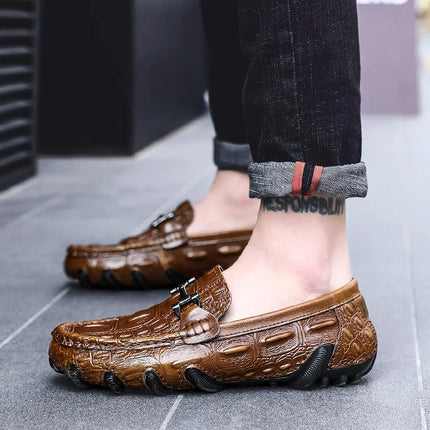 Scarpe Casual da uomo in vera pelle stile coccodrillo mocassini per scarpe comodi da uomo scarpe da uomo Casual Slip on semplici scarpe da guida