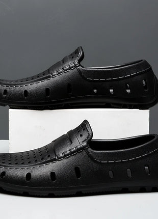 Mocassini Comodi da Uomo in Pelle, Scarpe Antiscivolo da Guida, Sandali Estivi, Zoccoli Casual con Punta Tonda, Scarpe da Lavoro Slip-on