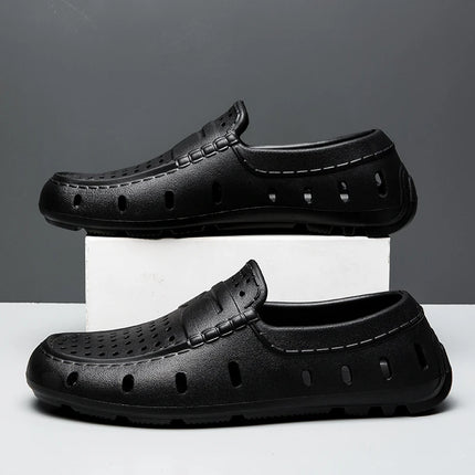 Mocassini Comodi da Uomo in Pelle, Scarpe Antiscivolo da Guida, Sandali Estivi, Zoccoli Casual con Punta Tonda, Scarpe da Lavoro Slip-on