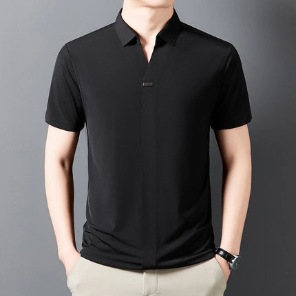 2025 New men's casual and fashionable solid color short-sleeved polo shirt comfortable and versatile summer T-shirt