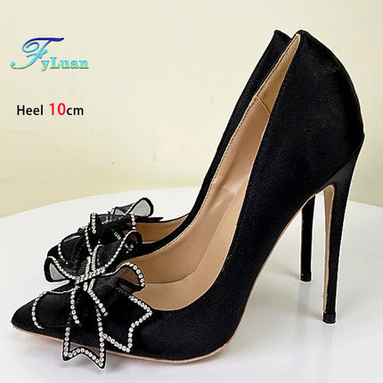 Blingbling strass festa da sera estiva tacchi alti donna 8-12 cm moda fiocco-nodo partito pompe eleganti scarpe da donna taglia 34-45