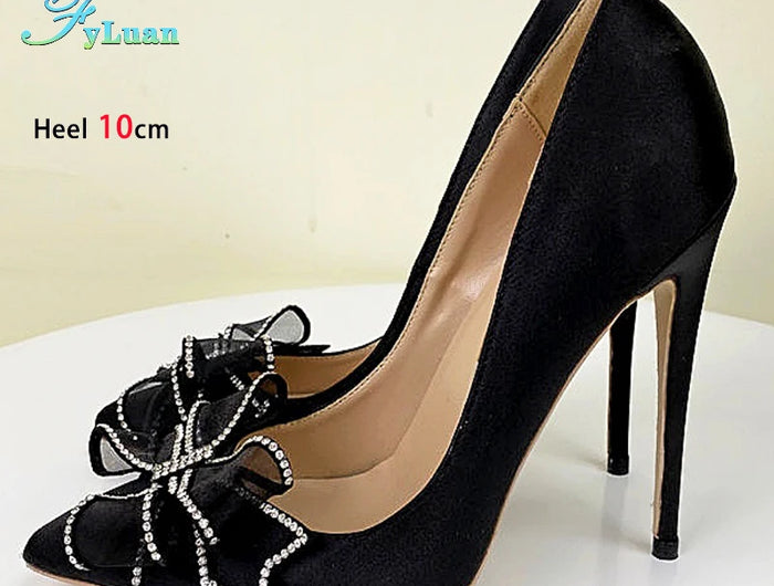 Blingbling strass festa da sera estiva tacchi alti donna 8-12 cm moda fiocco-nodo partito pompe eleganti scarpe da donna taglia 34-45