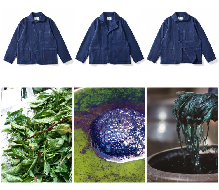 Indigo Blue Dyed Suit Jacket Heavy Sashiko Casual Japanese Retro Washed Coat Jacket