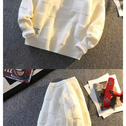 Warm Knit Sweater Autumn Winter Brand Clothing Mens Women Knitting Sweater Loose Fashion Plaid Male Long Sleeve Knitted Pullover