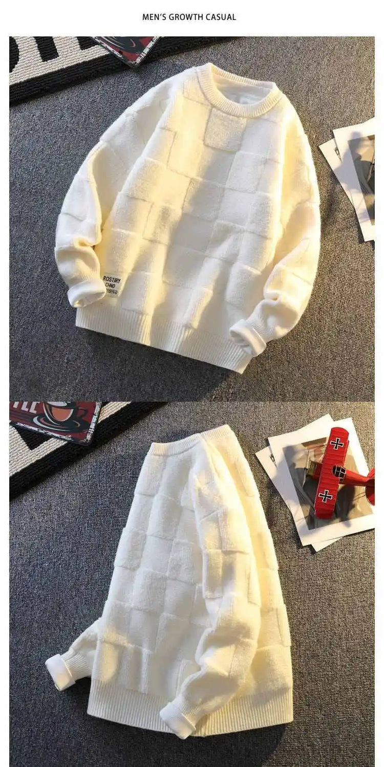 Warm Knit Sweater Autumn Winter Brand Clothing Mens Women Knitting Sweater Loose Fashion Plaid Male Long Sleeve Knitted Pullover