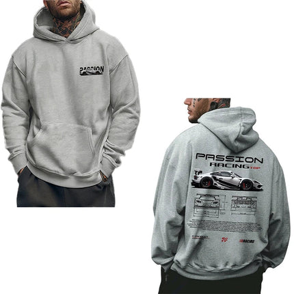 3D Car Print Men's Fashion Long Sleeve Casual Sports Hoodie Sweatshirt, Suitable For Autumn And Spring Outdoor Sports PlatiNum