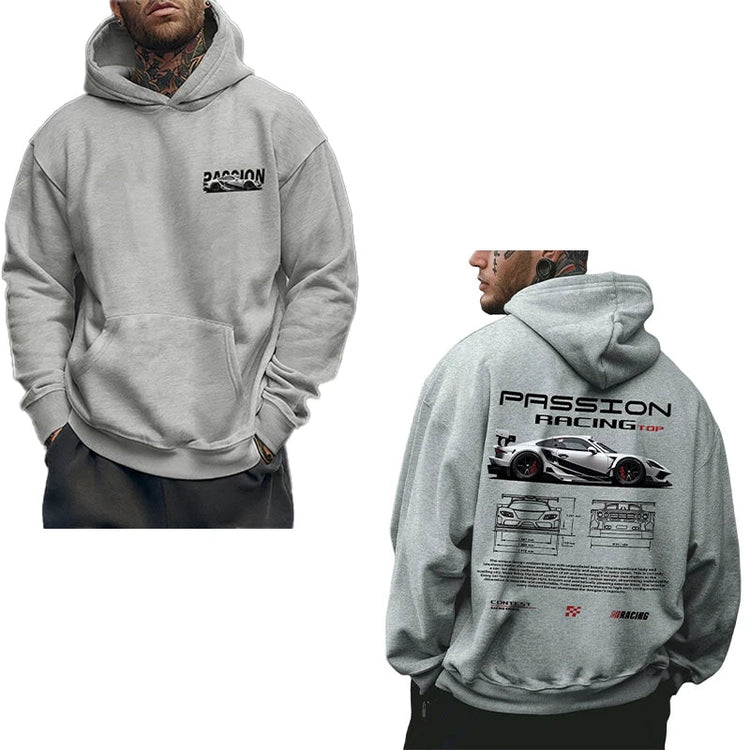 3D Car Print Men's Fashion Long Sleeve Casual Sports Hoodie Sweatshirt, Suitable For Autumn And Spring Outdoor Sports PlatiNum
