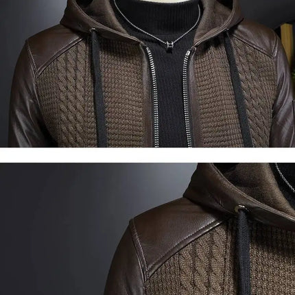 Winter Jackets Mens Duck Down Jacket Men 2025 Autumn Men's Knitted Spliced Leather Jacket Hooded Down Jacket Coat Kurtka Zimowa