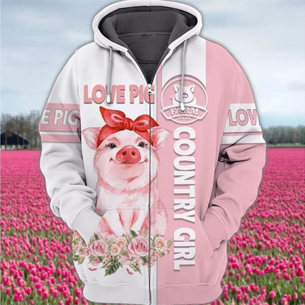 New Animal Pig Graphic 3d Print Zip Up Hoodie Men Women Funny Cute Animal Sweatshirt Boy Coat Women Sweats Street Tracksuit Tops