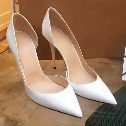 Scarpe con tacco alto a spillo da donna in pelle verniciata nuda 12CM 10CM 8CM Ritagli Punta a punta che celebra scarpe da sera per feste Taglia46 platinumshop
