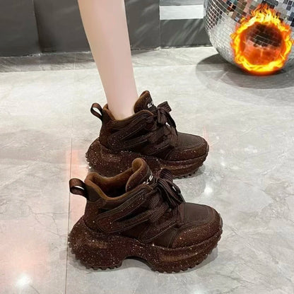 7.5cm Height Increase Autumn and Winter Thick Soled Women's Sports Shoes 2026 New Casual Walking Sneakers Ladies' Dad Shoes